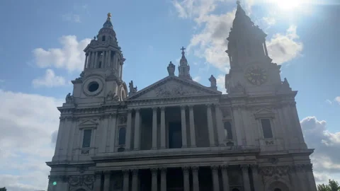 Front facade of St Paul’s Cathedral on a sunny day with a blue sky Stock Footage 327364493