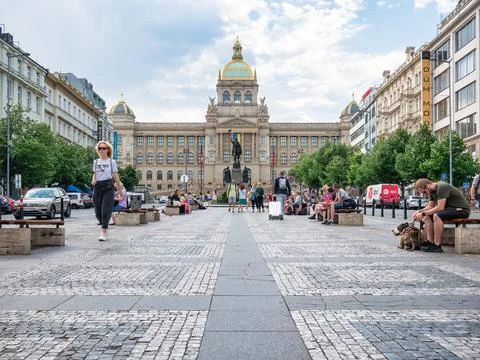 Front facade view with the main building Stock-Fotos