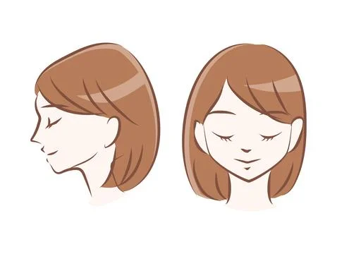 Front face and profile of a young woman. Stock Illustration