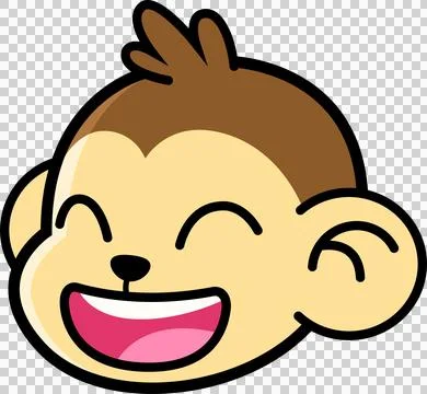 Front-facing monkey head is laughing in flat design, showing pink tongue, Stock Illustration
