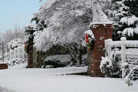 Front gate covered in snow Stock Photos