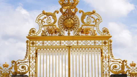 Front gate of Versailles Palace with golden ornaments, France Stock Footage 245458323