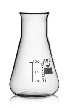 In front glass conical flask Stock Photos