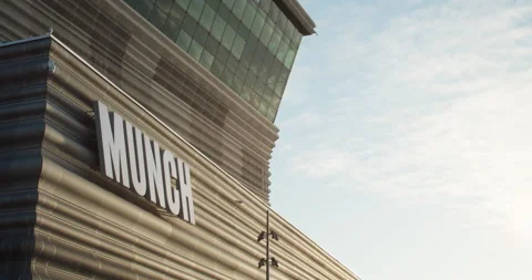 Front gray metallic facade of the new Edvard Munch gallery - handheld Stockbeeldmateriaal 161781337