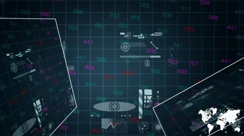 Front - Grid of information - digital technology - numbers shifting - whites  Stock Footage 64883957