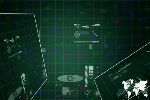 Front - Grid of information - digital technology - numbers shifting - whites  Stock Footage 68606048