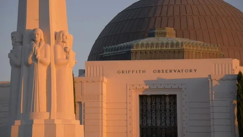 Front of griffith observatory at twilight sunset  Stock Footage 83559051