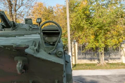 Front headlight of Soviet Russian infantry fighting vehicle Foto stock