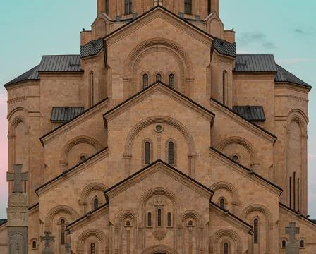 Front of the Holy Trinity Cathedral of Tbilisi, Georgia Stock Photos