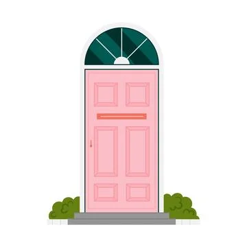 Front home door with arch window and mail box, building entrance Stockillustratie