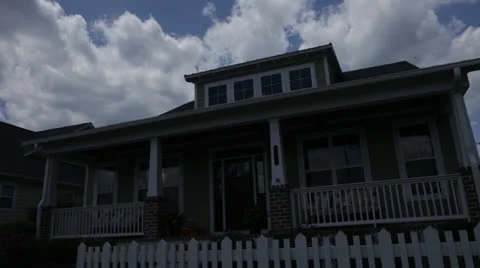 Front of House, cloudy blue sky, alternating light dark, static @2800% Video stock 25912053