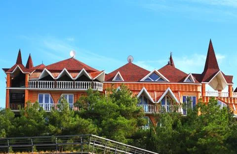 Front of house with turrets Stock Photos