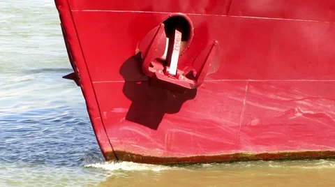 Front hull of red cargo ship with anchor 스톡 동영상 42126111