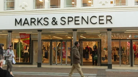The front of a large Marks and Spencer department store in Kingston, London, UK. Stock Footage 229969782