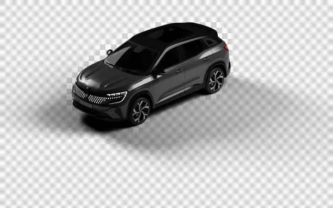 Front left side render of Renault Austral 2024 in grey with transparent bac.. Stock Illustration
