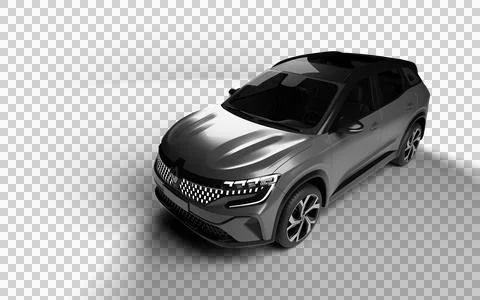 Front left side render of Renault Austral 2024 in grey with transparent bac.. Stock Illustration