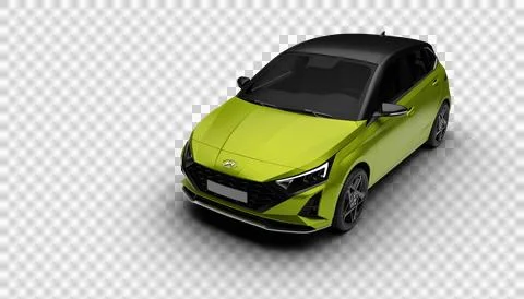 Front left side view of green Hyundai i20 2024 from slightly elevated persp.. Stock Illustration