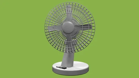 FRONT LEFT VIEW OF OSCILLATING DESKTOP FAN ANIMATION Video stock 98608861