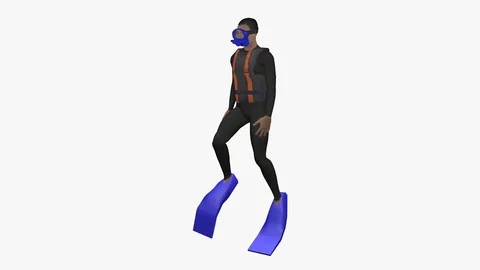 FRONT LEFT VIEW OF SEA DIVER STANDING SWIMMING UNDERWATER EMBEDDED ALPHA LOOP Video stock 98667867