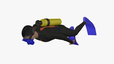 FRONT LEFT VIEW OF SEA DIVER SWIMMING UNDERWATER ANIMATION EMBEDDED ALPHA LOO Vídeos de archivo 98691847