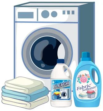 Front Load Washing Machine with Laundry Detergents and Towels Stock Illustration