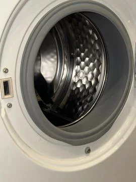 Front-Load Washing Machine with Open Door Close-Up Stock Photos