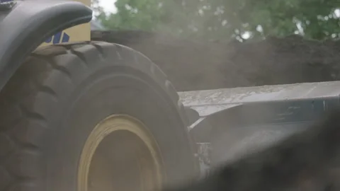 Front loader kicks up dust while picking up a load of dirt. Stock Footage 271024761