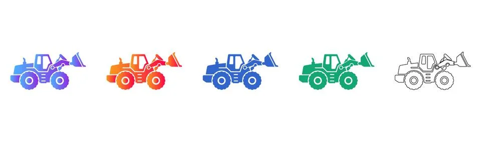 Front Loader Machinery Icon Set Stock Illustration
