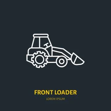 Front loader vector flat line icon. Transportation logo. Illustration of Stock Illustration