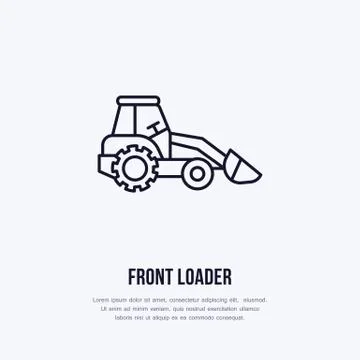 Front loader vector flat line icon. Transportation logo. Illustration of Stock Illustration