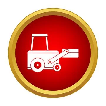 Front loader vehicle icon in red circle Stock Illustration