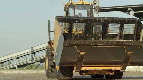 Front loader working at the wood processing factory Stock Footage 71270792