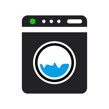 Front loading washing machine in operation. Vector. Illustrazione stock