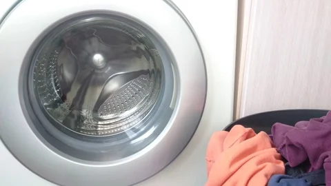 A Front Loading Washing Machine Washing Process Medium Shot Stock Footage 92510013