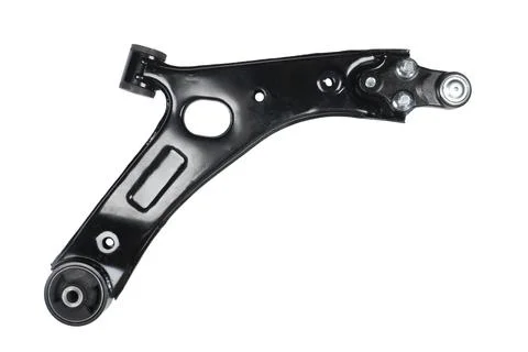 Front lower control arm isolated. New car wheel suspension arm isolated on wh Stock Photos