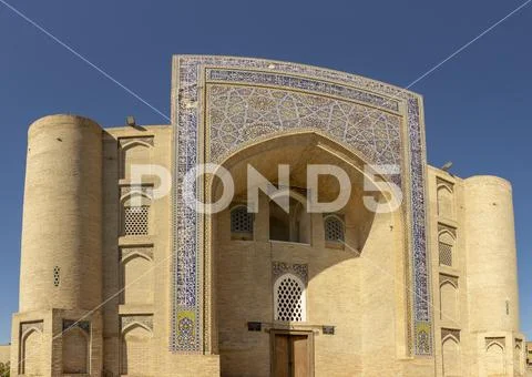 Front of madrasa, Bukhara, Uzbekistan Stock Photos