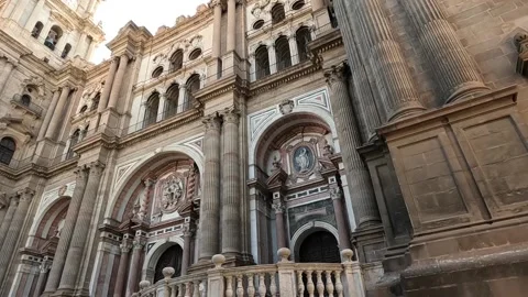 Front of Malaga cathedral from the bottom Video stock 220618539