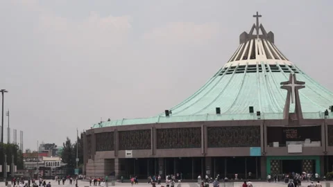 Front medium cropped shot of the Basilica of Guadalupe in Mexico City. Video stock 159455746