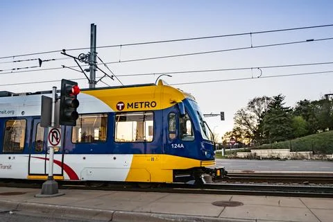 The front of a Minneapolis Light tail train on a clear day Stock Photos