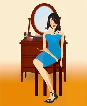 In front of the mirror Stock Illustration