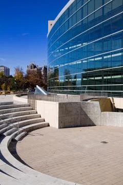 Front of the mirrored library building Stock Photos