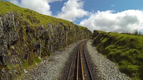 Front mounted train shot going through beautiful scenery. Stock-Footage 90104047