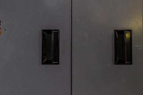 The front of the office shelf box is made of dark metal Fotos Stock