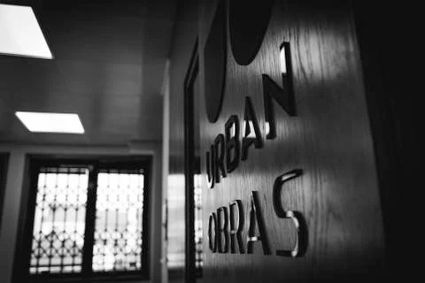 Front panel design of an innovative architecture studio office in the center  Stock Photos