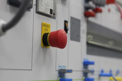 Front panel of electrical equipment with commutation wires and devices. Stock Photos