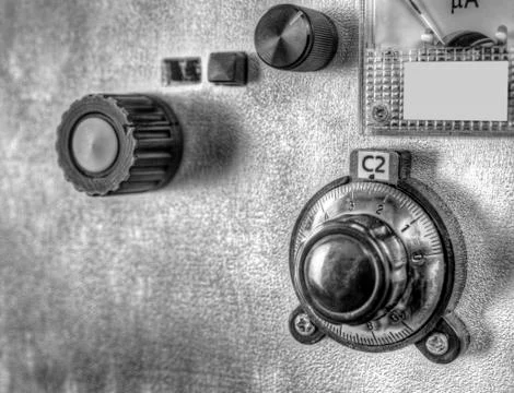 Front panel of a high frequency power amplifier in black and white Stock Photos