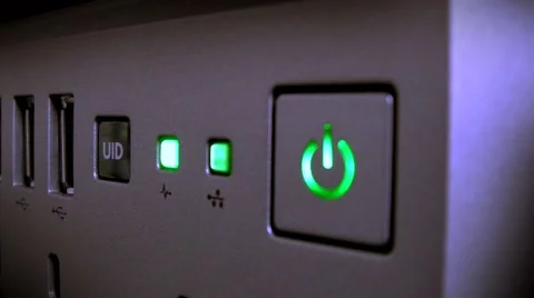 Front Panel of Modern Computer / Server with green lights LEDs Video stock 43092319