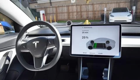 Front panel of Tesla Car Stockfoto's