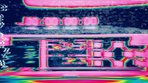Front Panel Video Tape Recorder with No Tape Warning, Psychedelic Glitch Stock Footage 307412934