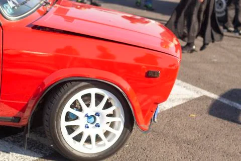 The front part of the car is red Stock Photos